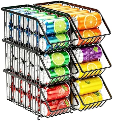 Stackable Soda Can Organizer Rack, Stacking Can Dispensers Refrigerator Organizer Bins Pop Soda Dispenser Canned For Fridge, Freezer, Kitchen, Cabinets (Black, 6) by Boeetech