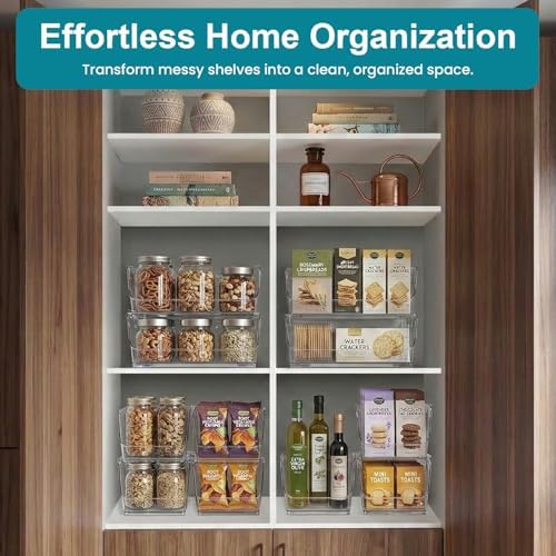 Basicwise 16" Open-Front Clear Storage Bin with Easy-Grip Handle Stackable Transparent Plastic Organizer Container for Pantry Cabinet Refrigerator Drawers Closets and Shelf Organization, Extra Large - Image 6