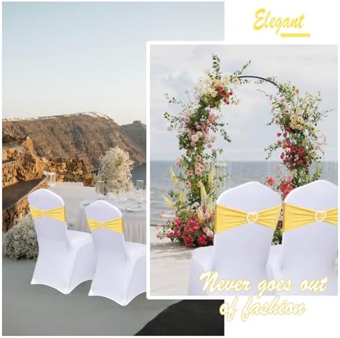 Yellow Chair Sashes Bows 30 Pack Stretch Yellow Sashes for Chairs Elastic Chair Sashes Bands with Heart Buckle Slider for Banquet Wedding Party Decorations - Image 5