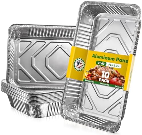 21x13 Aluminum Pans [10 Pack], Extra Heavy Duty Full Size Disposable Aluminum Foil Pans, Deep Baking Pans for Cooking, Roasting, Heating, and Steam Tables by Unknown