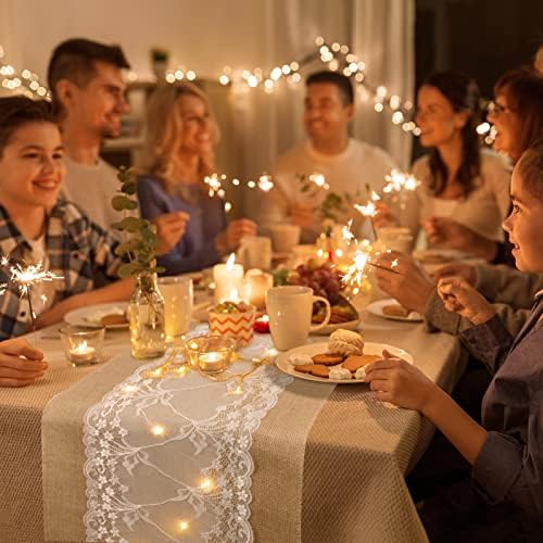 Xinnun 6 Pcs Burlap Table Runner with Lights 12 x 108 Inches Burlap Lace Table Runner Rustic Wedding Decorations Home Party (Vine) - Image 4