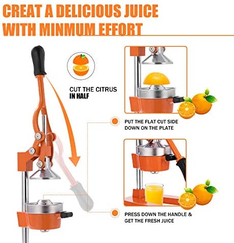 Commercial Heavy Duty Cast Iron Hand Press Manual Orange Citrus Lemon Lime Grapefruit Pomegranate Fruit Juice Squeezer Machine with Stainless Steel Cup - Image 5