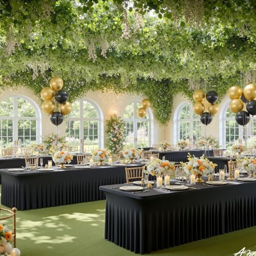 2 Pack Black Spandex Tablecloths for 4 ft Rectangle Tables, Wrinkle Free Fitted Table Covers 4 Foot StretchyTable Cloth with Skirt for Parties Weddings Birthday Banquet Baby Shower - Image 3