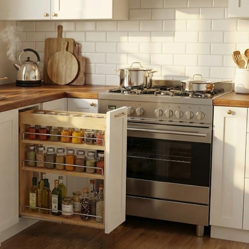 Pull Out Spice Rack Organizer for Cabinet, 5" W x 22.3" D x 25.2" H Multi-Use Solid Wood Slide Out Shelf for Kitchen Cabinet, Sliding Spice Rack for Cans & Jars, Pantry Organization - Image 2
