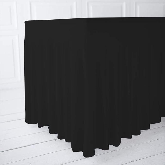 ManMengJi One-Piece Table Cover and Skirts for Rectangle Tables, 6FT Spandex Fitted Tablecloth with Ruffles Skirt for Weddings, Banquets, Parties, Vendors (Black 2Pack) - Image 8