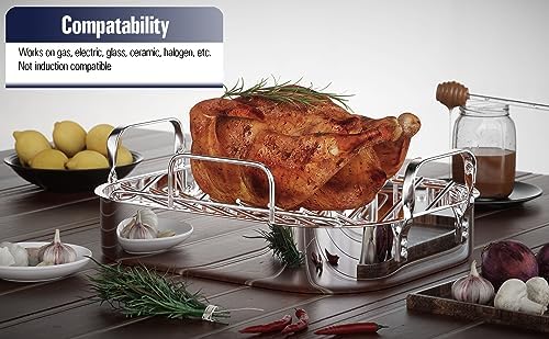 Cooks Standard Classic 16 x 13 Inch Stainless Steel Roaster Pan with V-Shaped Rack, Turkey Roasting Pan with Rack, Large Capacity, Oven and Dishwasher Safe - Image 4