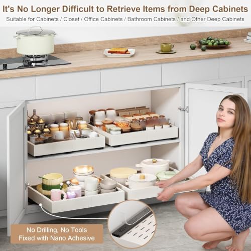 Fokyfok Pull out Cabinet Organizer,16"-21"W,13"-17"D,Expandable,Adhesive - Image 4