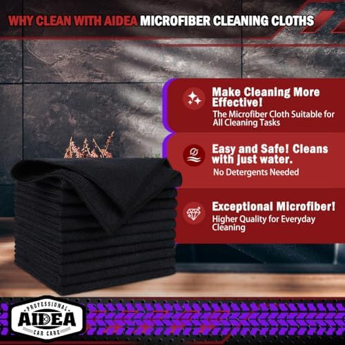 AIDEA Microfiber Cleaning Cloth Black, 600PK, Microfiber Towels, 12×12" - Image 2