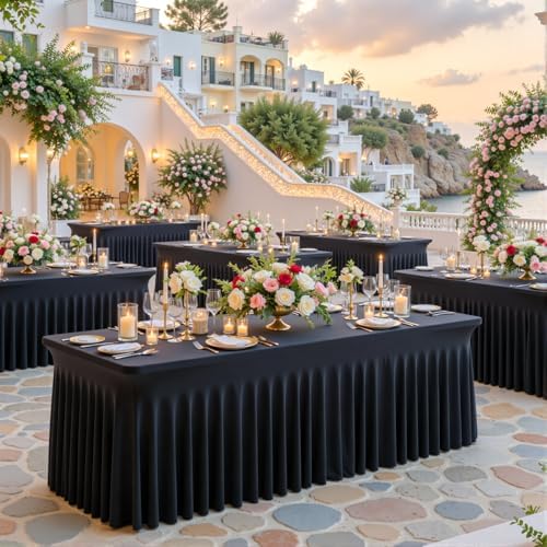 gogoparti 2 Pack Spandex Black Fitted Table Cloth for 6ft Rectangle Tables Black Stretch Tablecloth Table Covers Skirt Banquet Wrinkle Free Tablecloths for Parties Wedding - Image 2