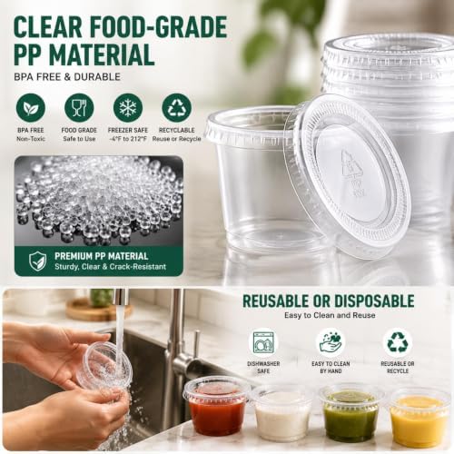 Bokon 2500 Sets 1 Oz Clear Plastic Portion Cups with Lids Condiment and Dipping Sauce Container Salad Dressing Container Airtight and Stackable Souffle Cups for Lunch, Party, Trips - Image 4