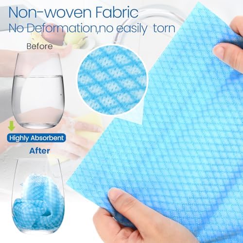 Tioncy 400 Pcs Disposable Cleaning Cloths Reusable Handy Wipes for Kitchen Multi-purpose Disposable Cleaning Towels and Dish Cloths Absorbent Cleaning Cloth Wipes for Kitchen and Home(Blue) - Image 3