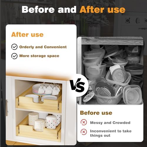 Pull Out Cabinet Organizer, 14''W×21''D Sliding Drawers for Cabinets, Soft Close Slide Out Wooden Pull out Drawers, Base Cabinet Organization for Kitchen, Pantry, Bathroom - Image 4