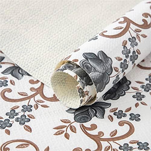 FIFTY FEET 24X120 Inch Shelf Liner for Kitchen Cabinets, PVC Drawer Liner for Dresser Non-Slip Bathroom, Non-Adhesive Cabinet Liner Washable (Black Floral)(1 Roll) by FIFTYFEET