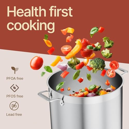 Stainless Steel Stockpot with Lid 20 Quart, Durable 18/8 Stainless Steel, Impact-Bonded Base for Even Heating, Riveted Handles, Oven & All Stove Compatible, Safe Up To 500°F (260°C) - Image 4