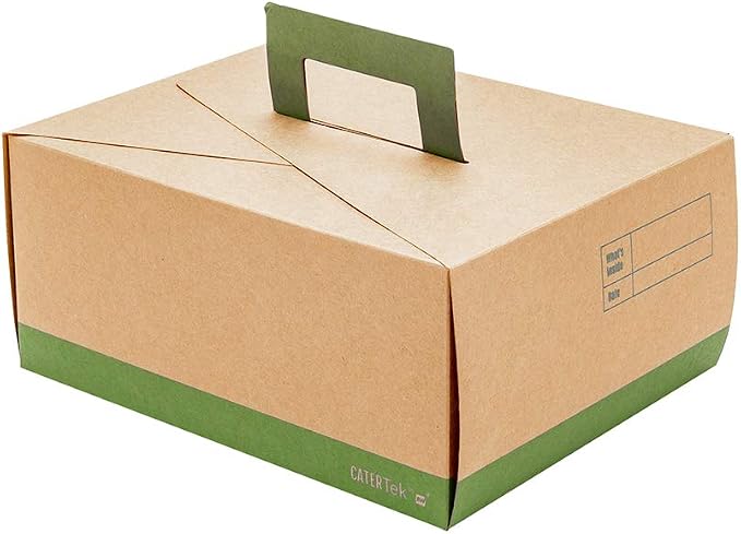 Restaurantware-Cater Tek 9 x 7 x 4 Inch Take Out Containers, 100 Deep Food Boxes - With Handle, Grease-Resistant, Kraft and Green Paper To Go Boxes, For Meals, Treats, Goodies, or Party Favors - Image 2