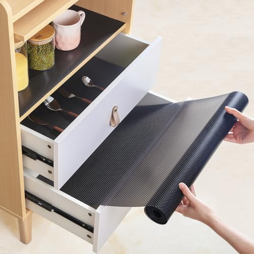 Shelf Liners 20 inch x 20 ft Shelf Liners for Kitchen cabinets nonstick Lining Drawer Mats EVA Protector for Cupboard (Translucent Black,20 inch x 20 ft) by wohomuke