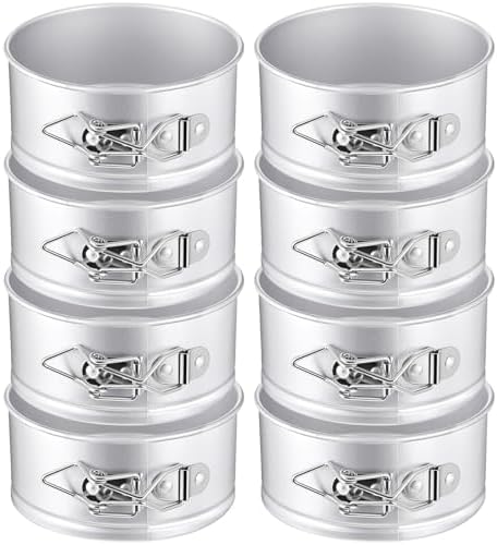 Sunnyray 8 Pcs 4 Inch Springform Pans Mini Cheesecake, Silver | Removable Bottom Leakproof, Ideal for Cheesecakes Pizza Quiche Tarts, Nonstick Spring Form Baking Easy Release Round Molds by Sunnyray