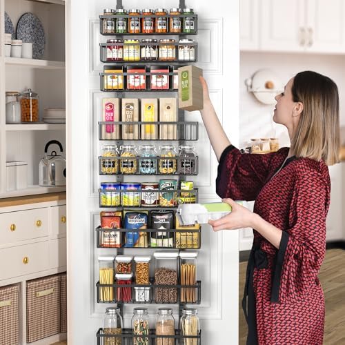 Moforoco 9-Tier Over The Door Pantry Organizer, Pantry Organization and Storage, Black Hanging Basket Wall Spice Rack Seasoning Shelves, Home & Kitchen Bedroom Bathroom House Essentials - Image 4