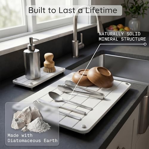 2 Piece Stone Drying Mat Set 16x12 Inch Diatomite Dish Drying Mat for Kitchen Counter Fast Drying Eco Friendly Includes 8 Non Slip Legs (Lumina, 16"x12") - Image 4