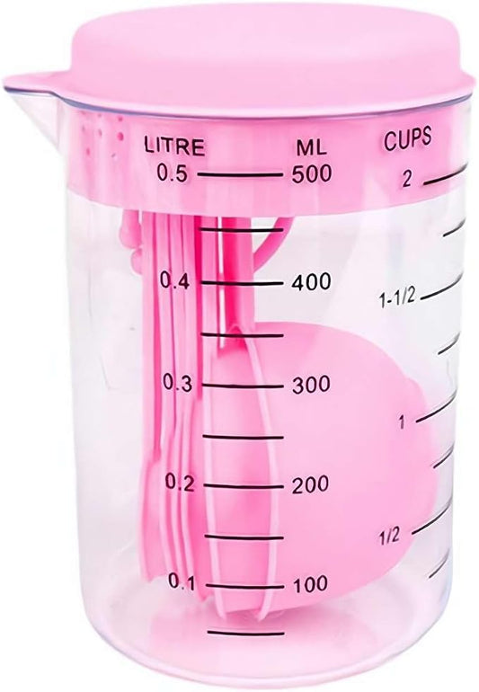7 Piece Kitchen Measuring Tool, Plastic Measuring Cup Measuring Spoon with Scale Scale Set Plastic Measuring Cup Set Kitchen Tool, Nesting Measuring Cups Measuring Cups, for Cooking (Pink) by Unknown