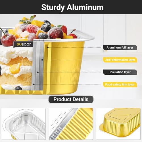 EUSOAR Aluminum Foil Pans with Lids, 25pack 16oz Bread Loaf Pan Disposable Cake Tin, Heavy Duty Foil Catering Party Meal Prep Freezer Drip Pans for Microwave Oven Safe Cooking,Baking,Roasting,Heating - Image 3