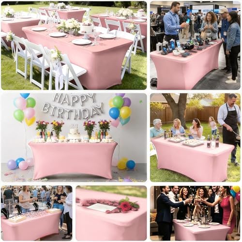 8ft Stretch Spandex Table Cover for Standard Folding Tables[6 packs, Pink] - Image 4