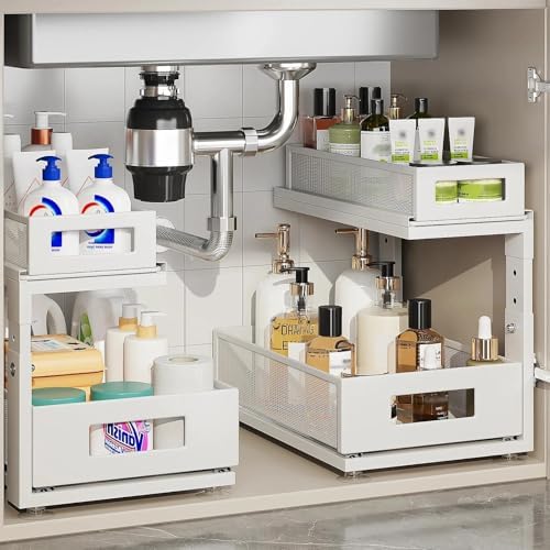 2 Pack Under Sink Organizer With Next-Gen Ball-Bearing Slides,2-Tier Pull Out Cabinet Storage,Height Adjustable Drawer Shelf for Bathroom,Kitchen,Laundry,Cabinet,Pantry(Patent Pending) by Corbyles