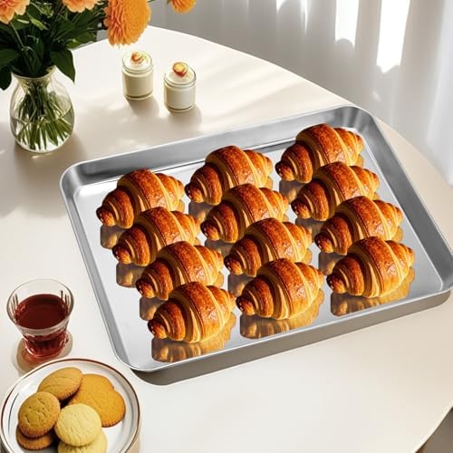 6 Pcs Baking Sheet,Stainless Steel Cookie Sheet,Metal Baking Pan Oven Tray,Commercial Sheet Pan for Oven Baking,Mirror Finish,Easy Clean & Dishwasher Safe,(16x12x1 Inch) - Image 6
