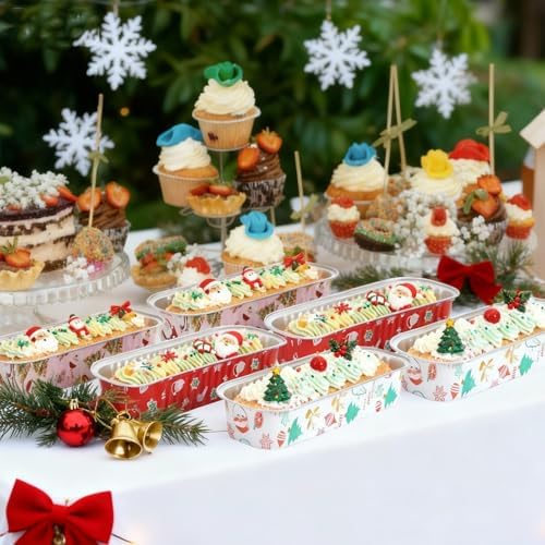 50Pack Mixcolor Christmas Mini Cake Pans with Lids and Spoons Mini Loaf Pans with Lids, 6.8Oz Aluminum Foil Pans Tins, Individual Dessert Cups Containers for Sales,Party,Picnics - Image 4