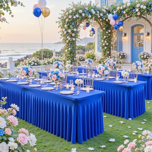 Besutolife 2 Pack Royal Blue Spandex Tablecloth for 8ft Rectangle Tables Fitted Table Cloth Stretch Table Covers Skirt 8ft Rectangular Tablecloths for Banquet Parties Wedding Decorations - Image 3