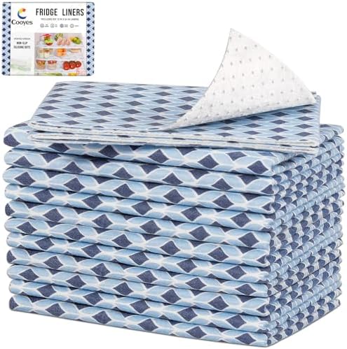 Cooyes 12 Pack 12" × 24" Cloth Shelf Liners for Kitchen Cabinets, Non-Slip Refrigerator Liners Machine Washable, Fridge Drawer Mats for Glass Shelves, Easy to Cut, (Light Blue) by Cooyes
