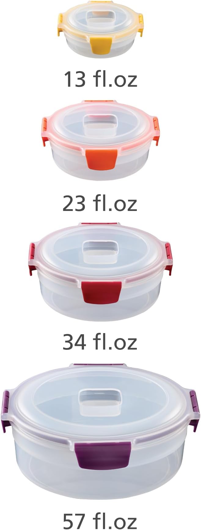 Joseph Joseph Nest Lock 8-piece Plastic BPA Free Round Food Storage Container Set with Lockable Airtight Leakproof Lids - Multicolor - Image 3