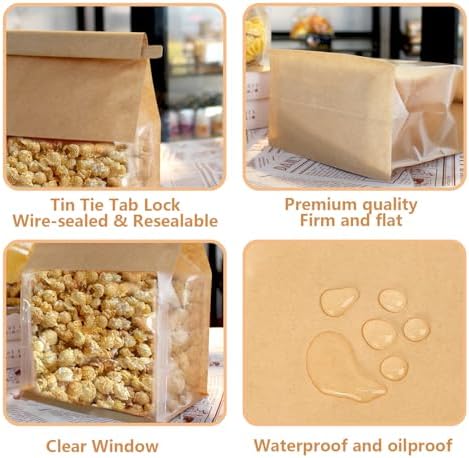 200PCS Bread Bags for Homemade Breads, 11x5.1x3.9 Inch Resealable Cookie Bags with Tin Tie Tab Lock, Paper Bakery Bag with Window for Packaging Bagels, Muffin, Scone, Brownie, Baked Goods Storage - Image 4