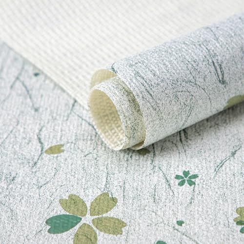 FIFTY FEET 18"x96" Non-Adhesive Shelf Liner for Kitchen Cabinets and Drawers, Washable Non-Slip PVC Cabinet Liner (Green Floral)(5 Roll) by FIFTYFEET