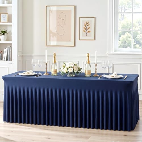 Besutolife Navy Blue Spandex Tablecloth for 6ft Rectangle Tables 1 Pack - Wrinkle-Resistant, Stretchable, Machine Washable - Perfect for Weddings Banquets Birthday Parties Events by Besutolife