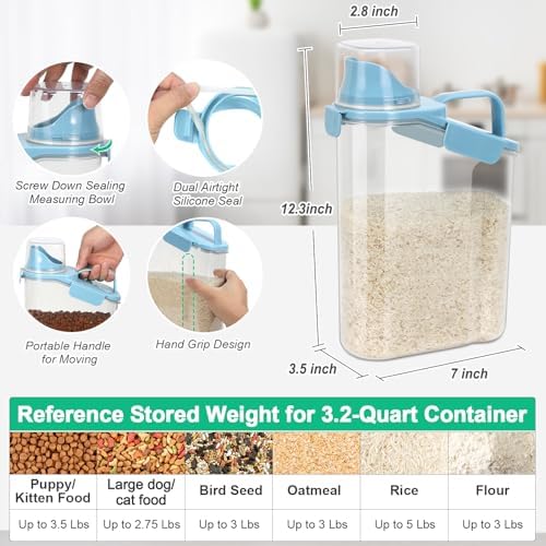 TBMax 2 Pack Rice Container Cereal Storage Container 3.2 Quarts, Kitchen Pantry Dry Food Storage Holder with Easy-Pouring Spout & Handy Cup, Small Pet Dog Cat Food Dispenser for Daily Feeding - Image 2