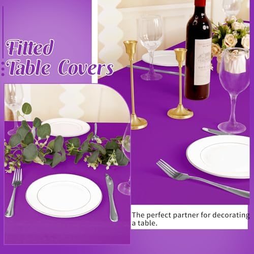 HAISIWLKJ 3 Pack Table Cloth 8ft Purple Tablecloths for Rectangle Folding Table Spandex Fitted Stretch Table Cover Wrinkle Resistant Washable Table Protector for Party, Wedding, Banquet, Festival. - Image 6