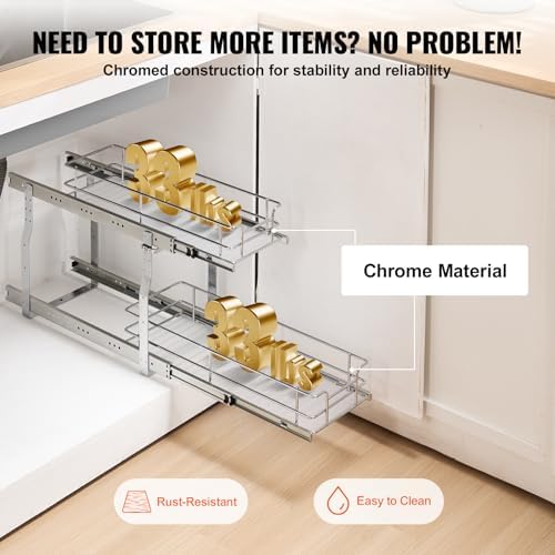 VEVOR Pull Out Cabinet Organizer,8.5" W x 21" D x15.2 HHeavy Duty Slide Out Pantry Shelves, Chrome-Plated Steel Roll Out Drawers for Home, 10" Wx22 Dx19 H Inside Kitchen Cabinet, Bathroom, Under Sink - Image 5