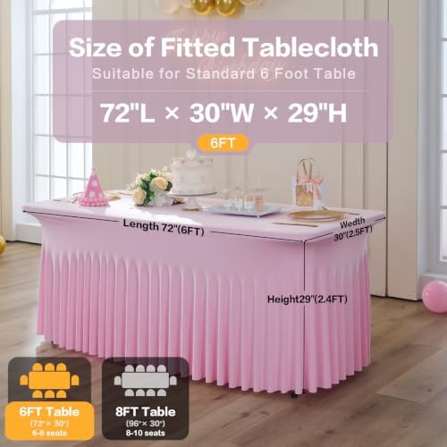 4pk Baby Pink Spandex Table Cloths for 6 Foot Rectangle Tables Wrinkle Free - Image 5