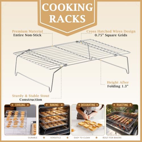 LIANYU Cooling Rack 15"x10", 5-Tier Stackable & Collapsible Cooling Racks | Stainless Steel Wire Baking Racks Fits Jelly Roll Pan, Great for Cooking, Baking, Roasting, Grilling, Oven & Dishwasher Safe - Image 3