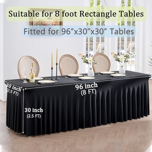 4 Pack Black Spandex Tablecloths for 8 Foot Rectangle Tables, Wrinkle Free Stretchy Table Cloth 8ft Fitted Tablecover Skirt for Parties Weddings Birthday Banquet Baby Shower - Image 5