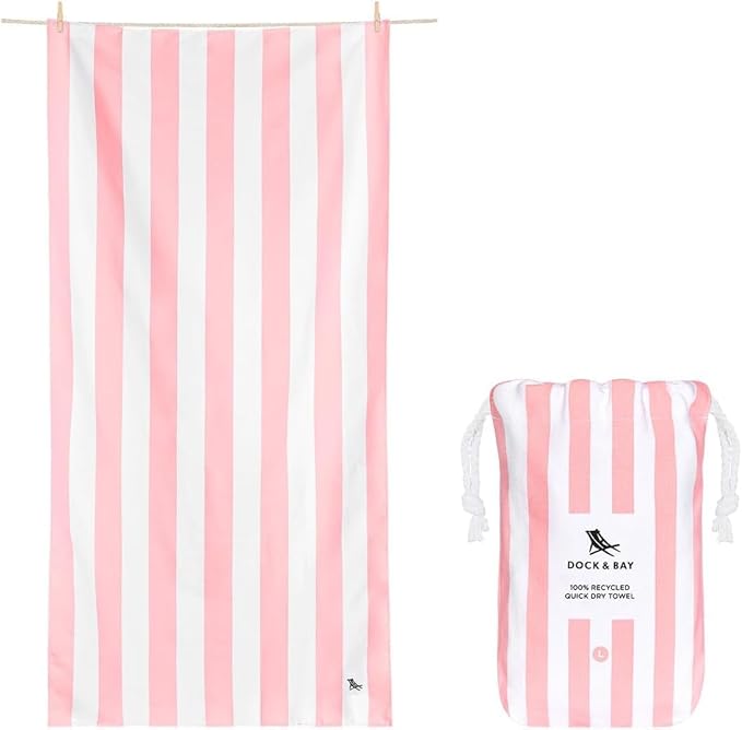 Dock & Bay Beach Towel - Quick Dry, Sand Free - Compact, Lightweight - 100% Recycled - Includes Bag - Cabana - Light Pink - Extra Large (200x90cm, 78x35) by DockBay