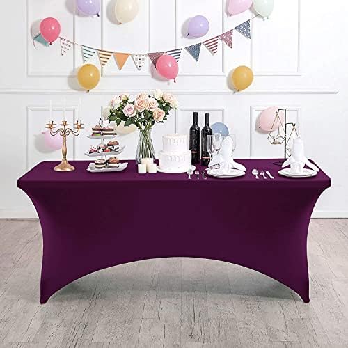 MDS® Pack of 15 Spandex Tablecloth 8FT Tight Fitted Stretch Table Cover – Washable Wrinkle-Free Reusable Elastic Patio Tablecloth for Wedding, Party, Banquet, Trade Show, Event Décor - Eggplant - Image 3