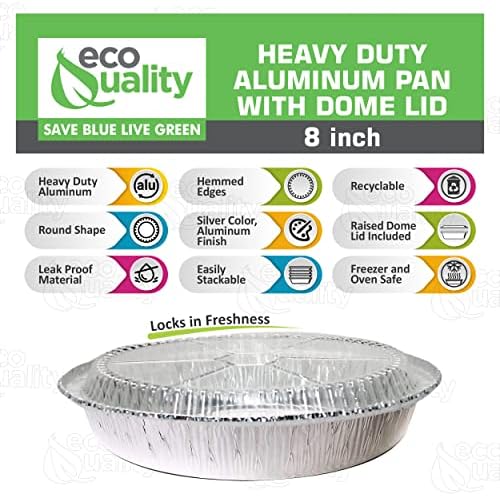 EcoQuality 8" Round Aluminum Foil Pans with Clear Lids - Disposable Containers with Foldable Walls for Pie Baking, Cooking, Serving, Reheating, and Storing - Freezer and Oven Safe Tart Pan 50 Pack - Image 3