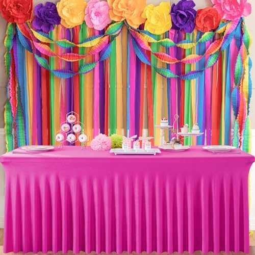 6 Pack Hot Pink Spandex Tablecloth for 8 Foot Rectangle Tables, Wrinkle Free Fitted Table Cloth Cover 8FT Fuchsia Stretchy Tablecloths Desk Skirt for Parties Weddings Birthday Banquet Baby Shower - Image 4
