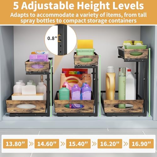 2 Pack Metal Under Sink Organizer with Sliding Drawer, Black - Image 4