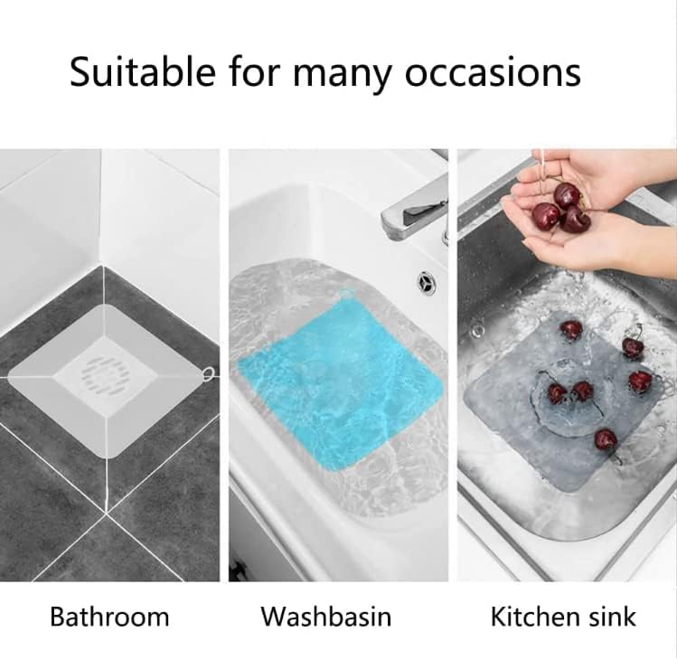 2 Pieces 8 x 8 Inch Silicone Tub Stopper Floor Drain Cover Sewer Anti-Odor Mat Deodorizing Drain Plugs for Kitchen,Bathroom and Laundry (Grey)