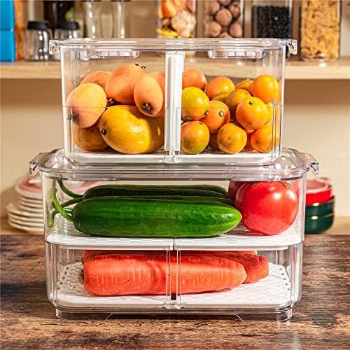 SANNO Fridge Produce Saver Storage Vegetable Fruit Containers Food Produce Saver Container Stackable Refrigerator Organizer Bins Fresh Keeper Drawers Organizer, Set of 4 - Image 5