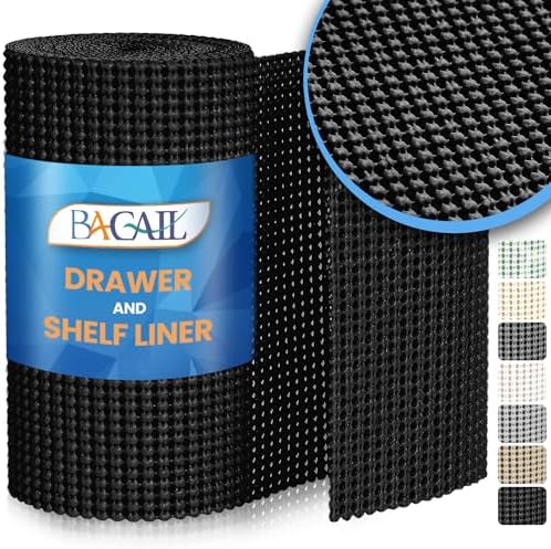 BAGAIL Non-Adhesive Shelf Liner, Thick Strong Grip Drawer Liners for Kitchen Cabinets, Heavy-Duty Easy Cut Cabinet Liners for Shelves, Pantry, Bathroom Cupboards - 20" x 20FT, Black by BAGAILBASICS