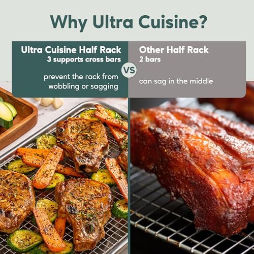 Ultra Cuisine Cooling & Baking Rack Set - Sheet Pan - 10'' x 14.7" | 100% Stainless Steel, Oven-Safe, Dishwasher-Safe, Heavy Duty Tight-Wire, Set of 2, Half Sheet Pan Cooling Racks, Easy Clean - Image 4
